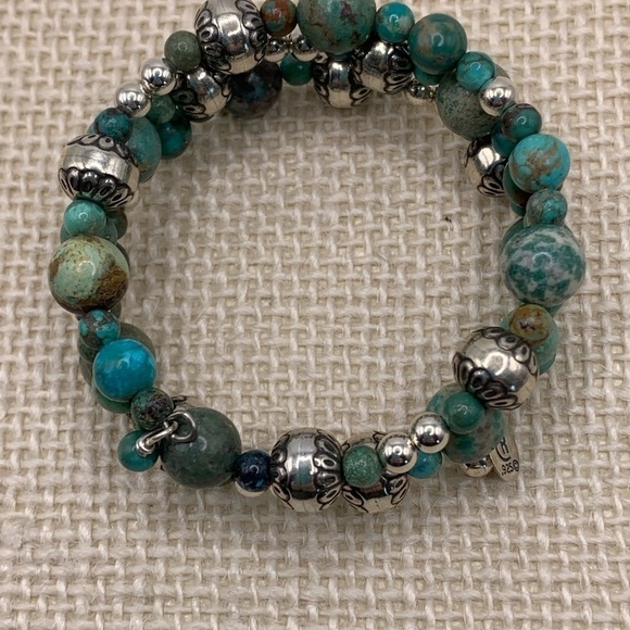 Sincerely Southwest Sterling Silver Turquoise Coil Bracelet - Picture 5 of 8